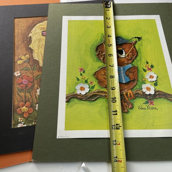 Edna Vierra Print Lot Lion Owl Elephant 1970s Kitsch Retro Decor - Picture 9 of 11